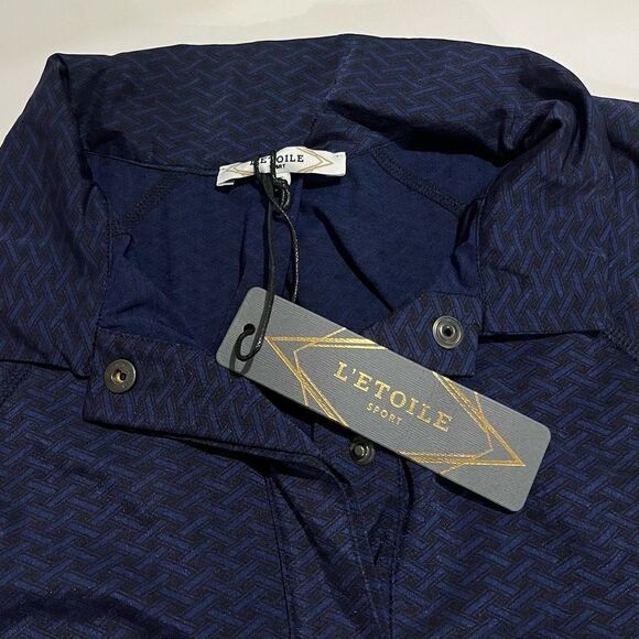 NWT L’ETOILE Sport Breezy Polo Shirt Golf Tennis Navy Herringbone Women’s Small - Picture 8 of 10
